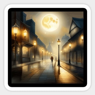 Moonlight Night Cityscape with Solitary Figure Sticker